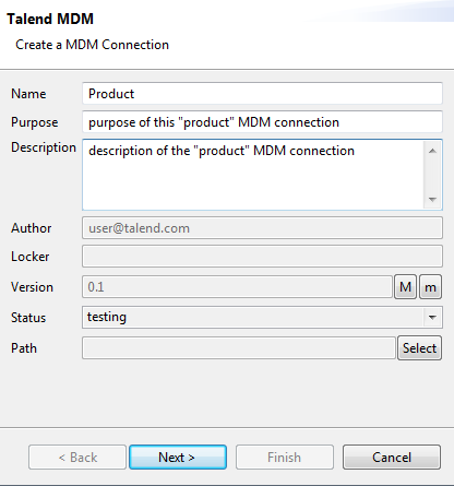 Create a MDM Connection dialog box.