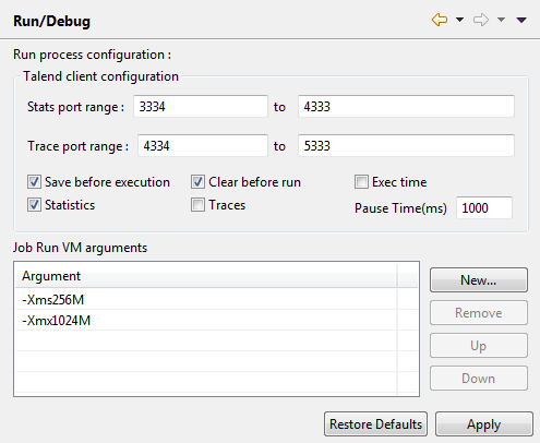 Run/Debug configuration in the Preferences dialog box.