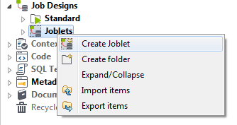 "Create Joblet" option from the contextual menu.