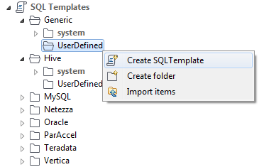 SQL templates in the Repository tree view.
