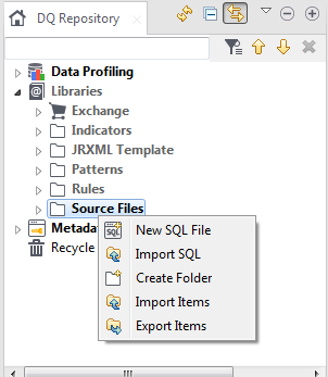 Contextual menu of the Source Files folder.