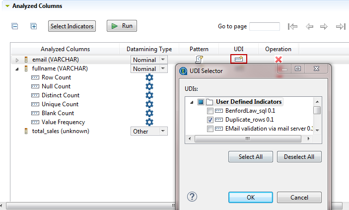 Location of the Add UDI icon and Overview of the UDI Selector dialog box.