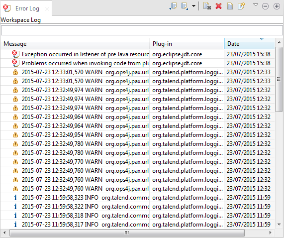 Overview of the Error log view.