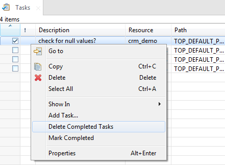 Contextual menu of a task from the Tasks view.