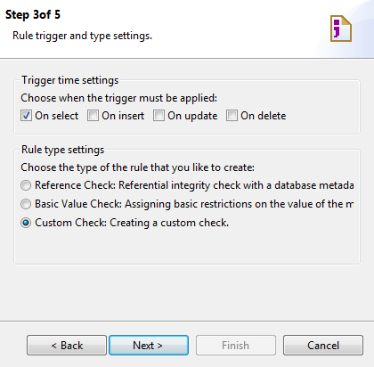 Custom Check option selected from Rule type settings.
