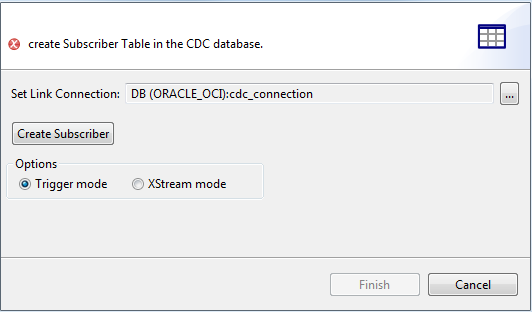 Trigger mode and XStream mode options for an Oracle database.