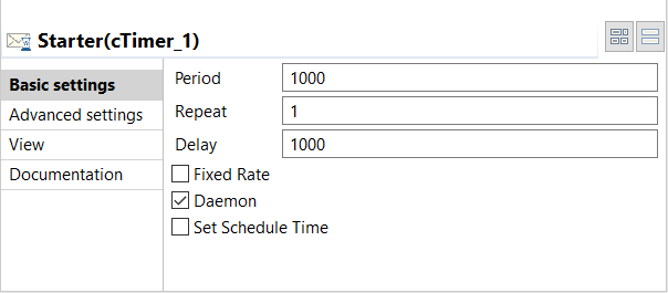 Basic settings view of the cTimer component.