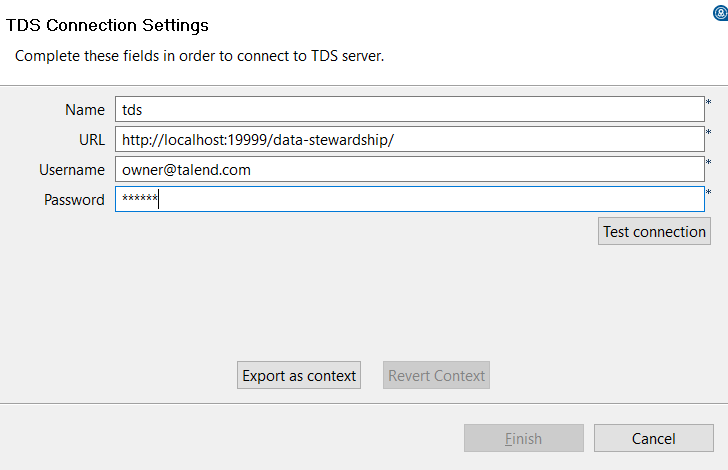 TDS Connection Settings dialog box.