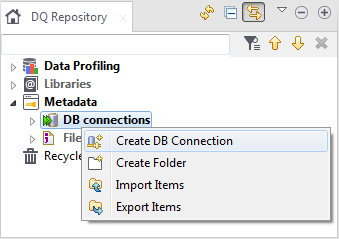 Contextual menu of the DB connections node in the Profiling perspective.