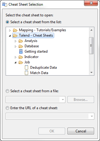 Location of the Match Data cheat sheet from the Cheat Sheet selection dialog box.