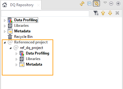 Location of the Referenced project node in the DQ Repository tree view.