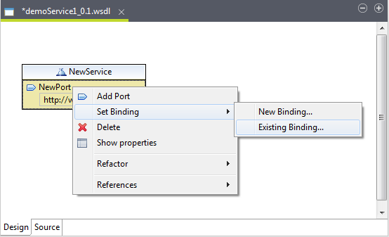 Option to reuse an existing binding in the design workspace.