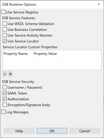 ESB Runtime Options wizard.