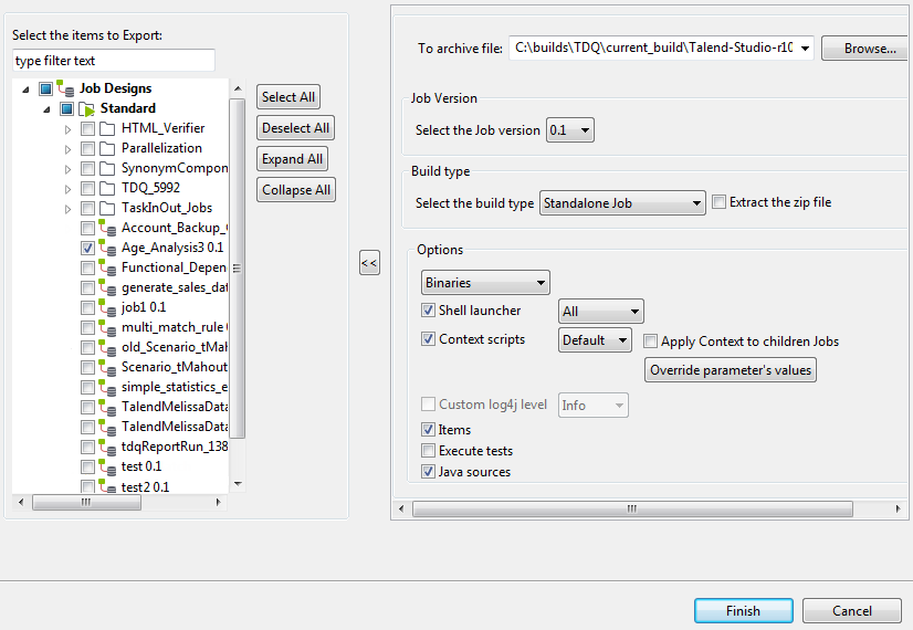 Overview of the Build Job dialog box.