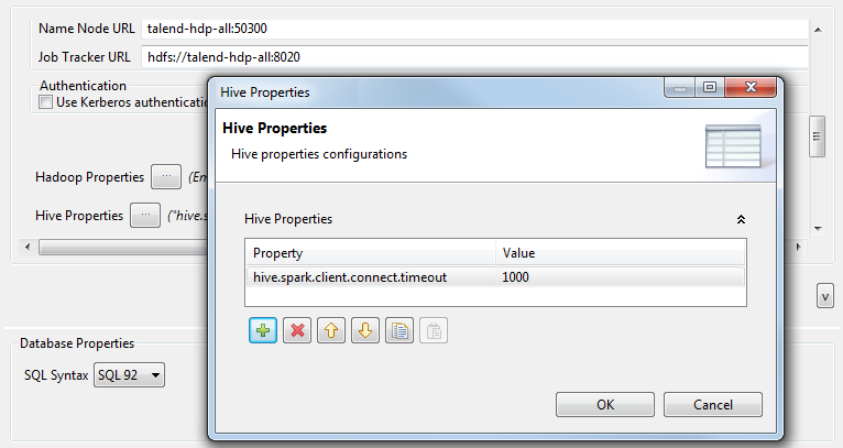 Hive Properties dialog box.