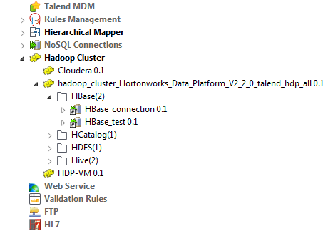 HBase connection displayed in the Repository tree view.