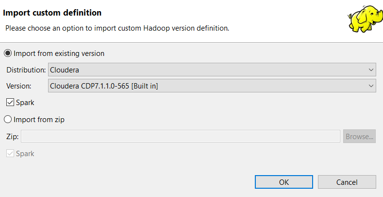 Import custom definition dialog box.