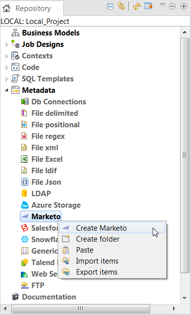 Create Marketo option selected by right-clicking.