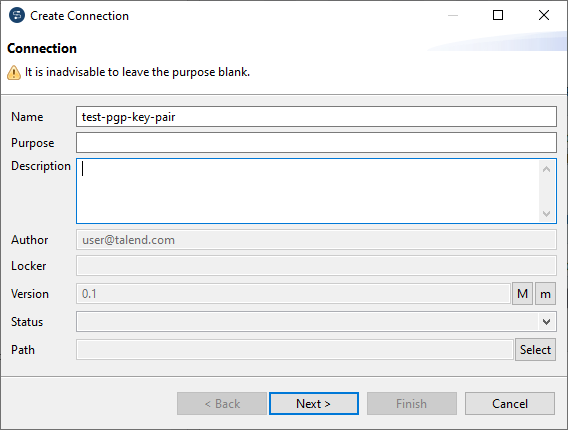 Create Connection dialog box showing general properties.