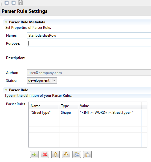 Overview of the Parser Rule Settings editor.