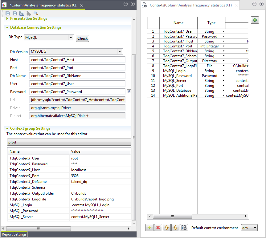 Overview of the Report Settings tab and the Context view.