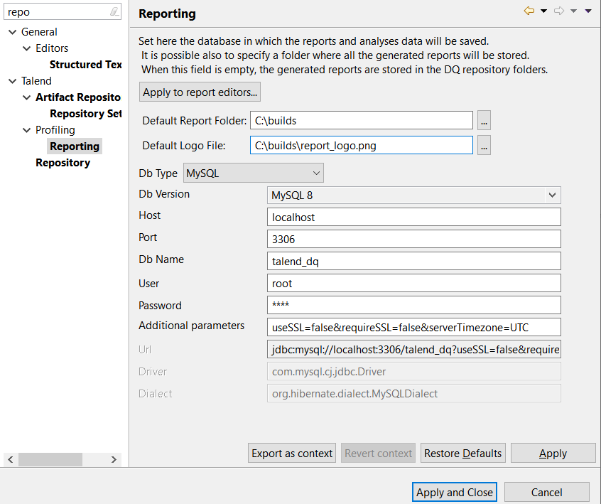 Overview of the Reporting window.
