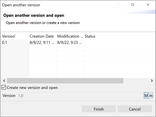 Open another version dialog box.