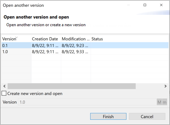 Open another version dialog box.