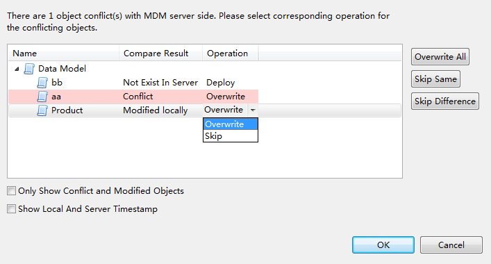 Conflicts operation dialog box.