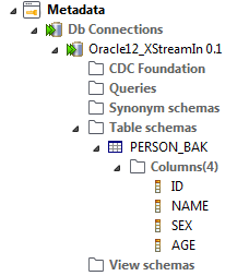 Example of the 'PERSON_BAK' table schema.
