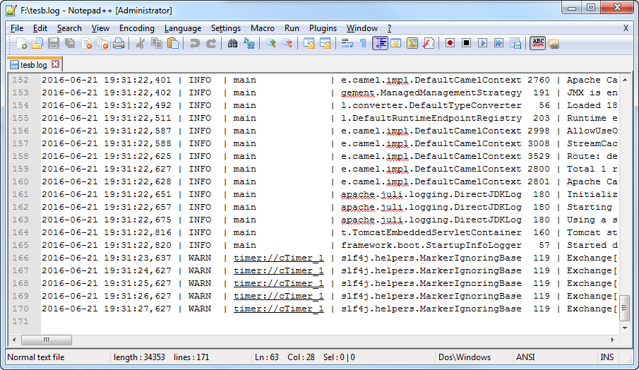 Content of the tesb.log file.