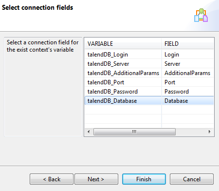 Select connection fields dialog box.