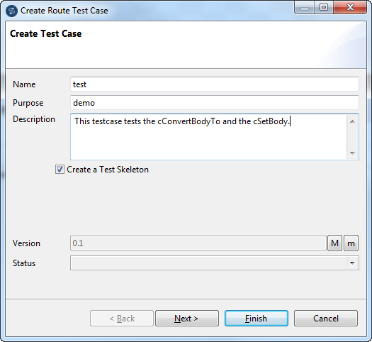 Create Route Test Case wizard.