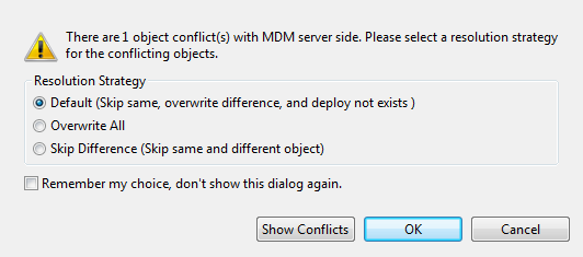 Conflicts dialog box.