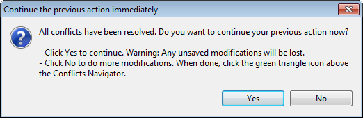 Continue the previous action immediately dialog box.