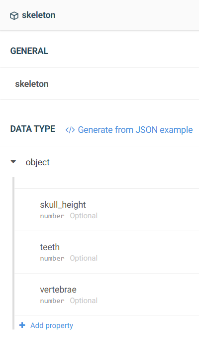 Capture d'écran du type de données skeleton.