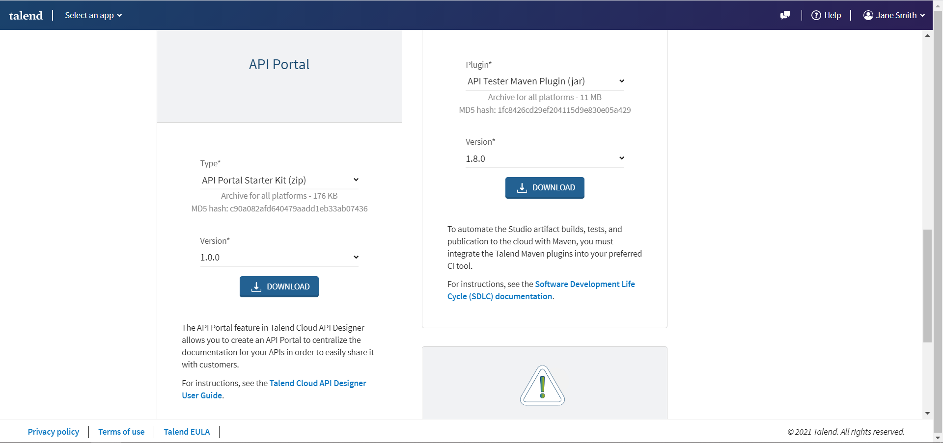 Tuile API Portal de la page Downloads (Téléchargements).
