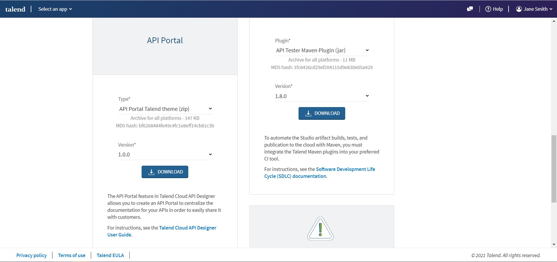 Tuile API Portal de la page Downloads (Téléchargements).