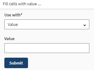 Panneau Fill cells with value (Remplir les cellules avec une valeur) ouvert.
