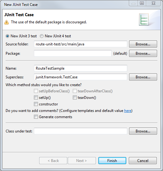 Assistant New JUnit Test Case (Nouveau scénario de test JUnit).