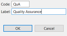 Exemple d'un nouveau statut dont le code est QuA et le libellé est Quality Assurance.