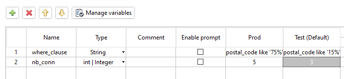 Configuration dans la vue Context (Contexte) suivant la procédure.