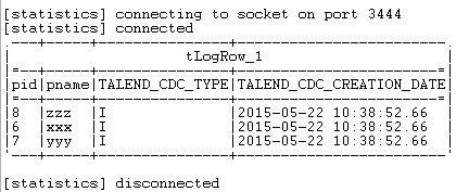 Résultats du composant tLogRow.