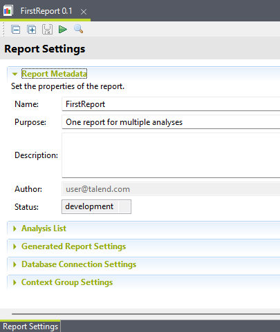 Vue d'ensemble de l'onglet Report Settings (Paramètres du rapport).