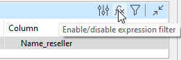 Emplacement de l'icône Enable/disable column name filter (Activer/désactiver l'expression de filtre).