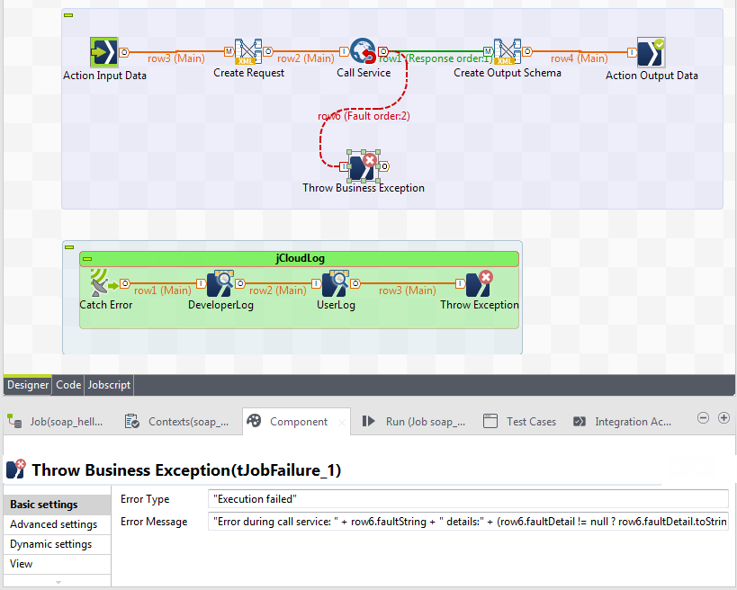 Capture d'écran d'un Job appelant un service Web.