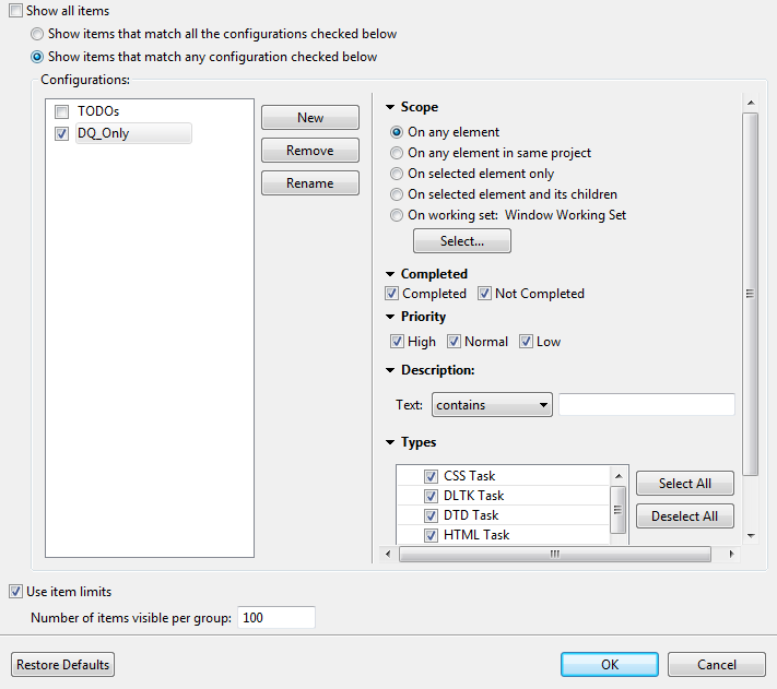 Le nouveau filtre s'affiche dans la boîte de dialogue Configure contents (Configurer le contenu)...