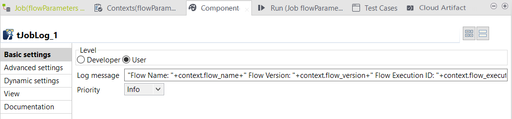 Vue Basic settings (Paramètres simples).