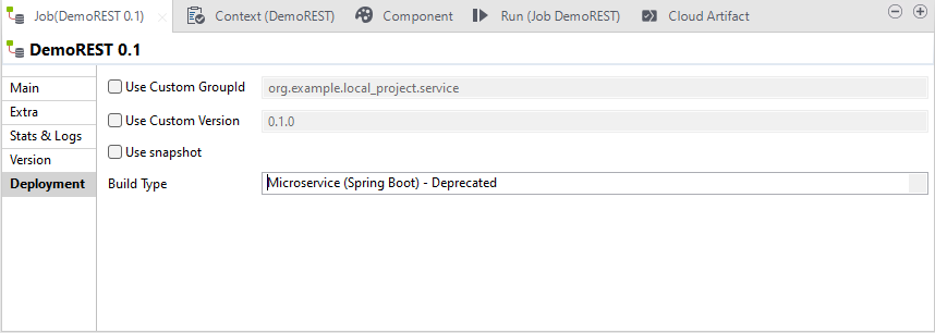 Vue Deployment (Déploiement) de l'onglet Job.