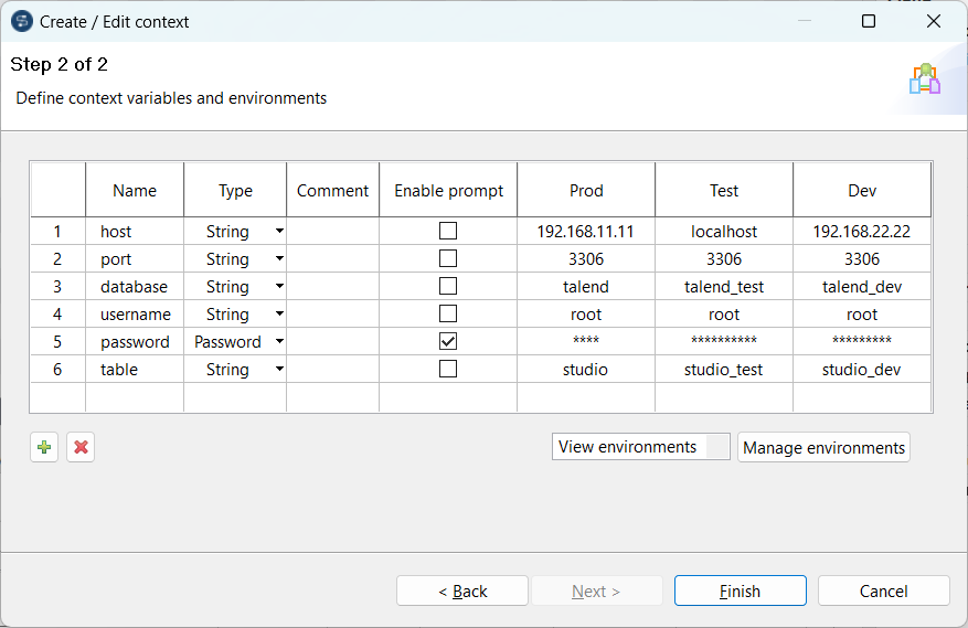 Assistant Create / Edit context (Créer/Modifier un contexte).